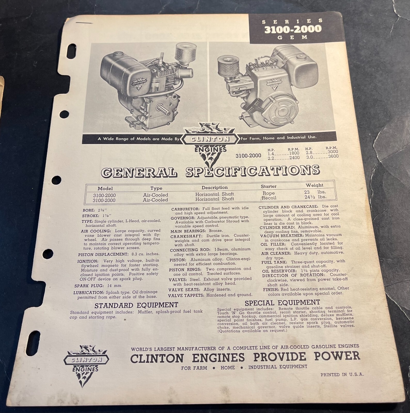 1959 CLINTON ENGINES SERIES 3100-2000 GEM PARTS MANUAL 7 PAGES (315) | eBay