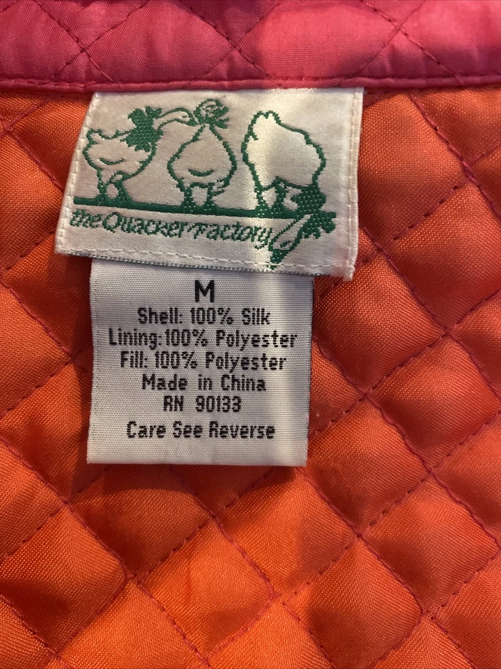 The Quacker Factory Women’s Loud Pink Silk Quilted Rhinestone Puffer Jacket Med. - Image 2 of 4