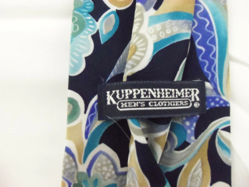 Corbata vintage Kuppeheimer diseño abstracto azul verde dorado índigo Foto 2 de 4