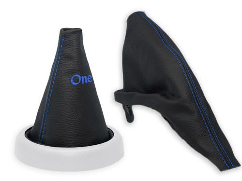 GEAR HANDBRAKE GAITER FOR MINI ONE R50 2001-2006 BLACK LEATHER EMBROIDERY BLUE - Afbeelding 3 van 4