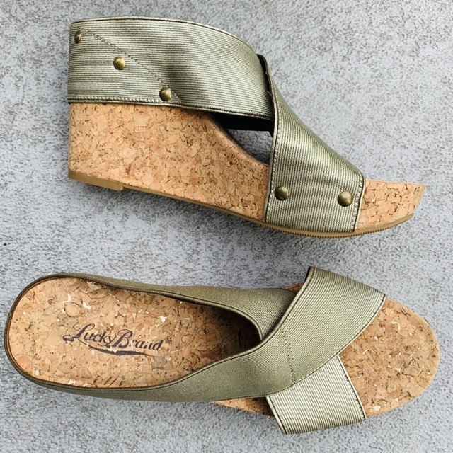 Lucky Brand Miller 2 Metallic Wedge Cork Soft Bed Sandals Shoes Size 7 | eBay