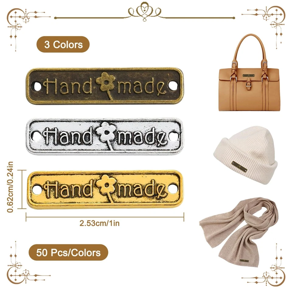 Handmade Label Metall 150 Stück Retro Handmade Tag Label Handmade Knöpfe Meta... - Bild 2 von 4