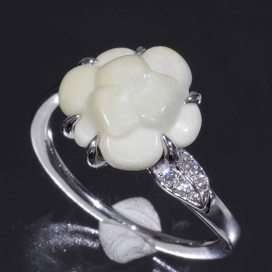 CHANEL Camellia Diamond Ring 54 750 18K White Gold US7 