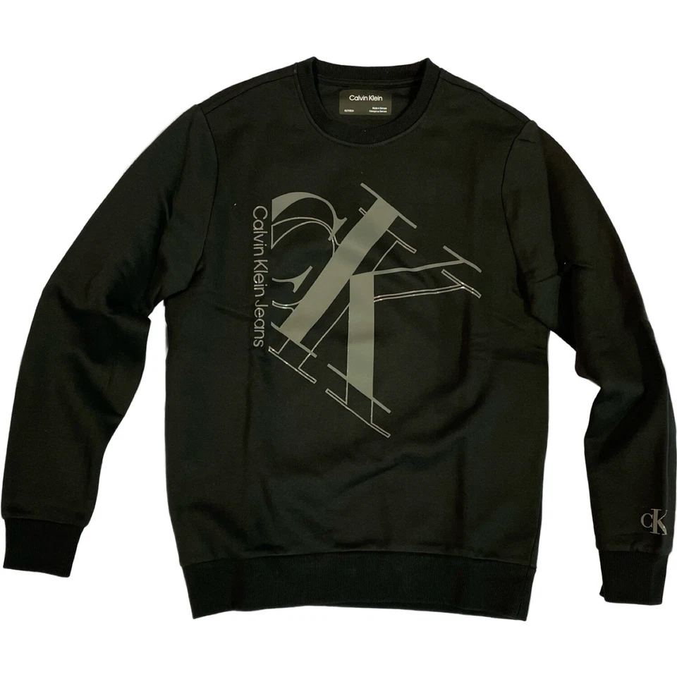 Sudadera Calvin Klein Jeans Para Hombres Logo CK Polar Pullover Cuello Redondo Negro Blanco Foto 2 de 2