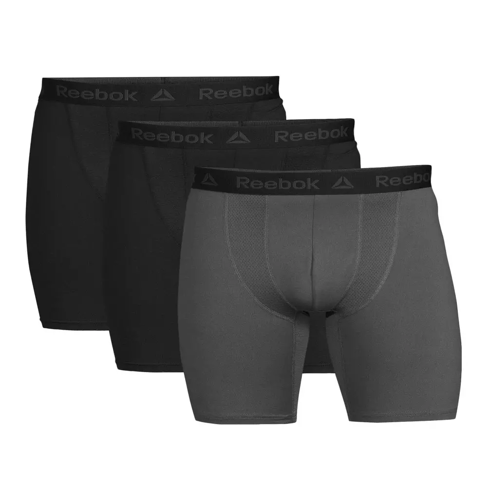 Reebok Men'S Tech Comfort Long Length Boxer Brief Underwear 9”, 3 Pack