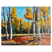 Original Painting Western Landscape Fall Aspen Trees Signed 11x14 Flagstaff Az