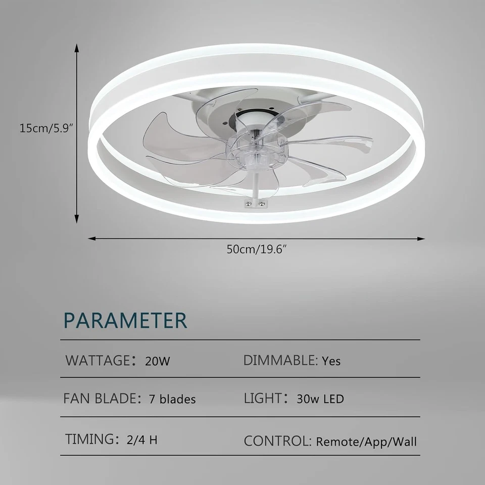 20" Acrylic Low Profile Ceiling Fans with Lights and Remote, Dimmable LED Fandel - Image 2 of 4