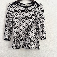 Nurture Women’s Top 3/4 Sleeve White Black Geometric Size S Made In USA