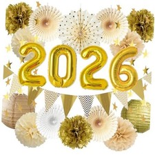 White Gold Party Decorations 2026 New Year Party Decorations Tissue Paper Pom