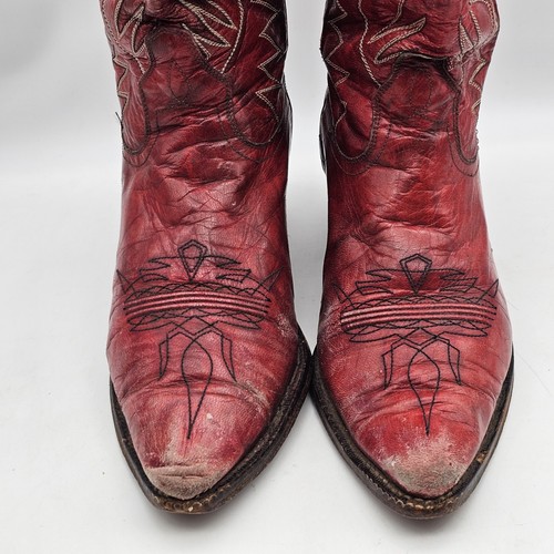 Botas vaqueras vaqueras occidentales vintage Dan Post de cuero rojo para mujer talla 6 - Imagen 6 de 20