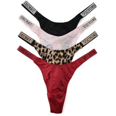 4 Victoria's Secret Very Sexy Satin Logo Shine Strap Thong Panty LOT M / L / XL