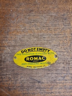 Oldtimer Romac Frostschutz Oldtimer Schild Plate Badge Benzin Öl Blech