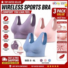 3 Pack Womens Sports Bras Seamless Wireless Wirefree Yoga Sleep Comfort Bra