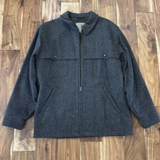 LL Bean Maine Guide Zip Front Jac-Shirt Gray Malone Plaid Wool Jacket Sz Small