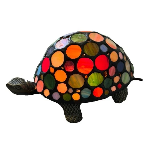 Vtg Tiffany Style Stained Glass Turtle Accent Lamp 9" Night Light On Off Switch
