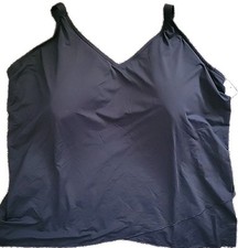 Swim Top Black 3X 24-26W G CUP V-Neck Flutter Solid Padde Bra Lands End S458