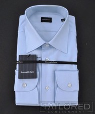 NWT - ERMENEGILDO ZEGNA Solid Blue Cotton Twill Luxury Dress Shirt - 44 / 17.5