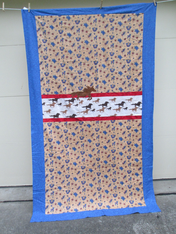 "Hired Hand" Flannel Quilt Top - Horses and Native Print Animals
