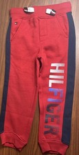 Tommy Hilfiger Joggers Pants Boys Size 5 Red Blue Straight Leg Logo Sweatpants