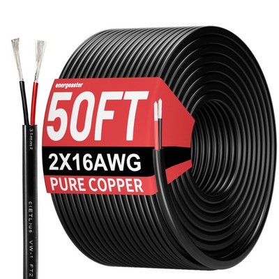50FT 16 Gauge 2 Conductor Electrical Wire, 16 AWG Stranded PVC Cord, OFC Cabl...