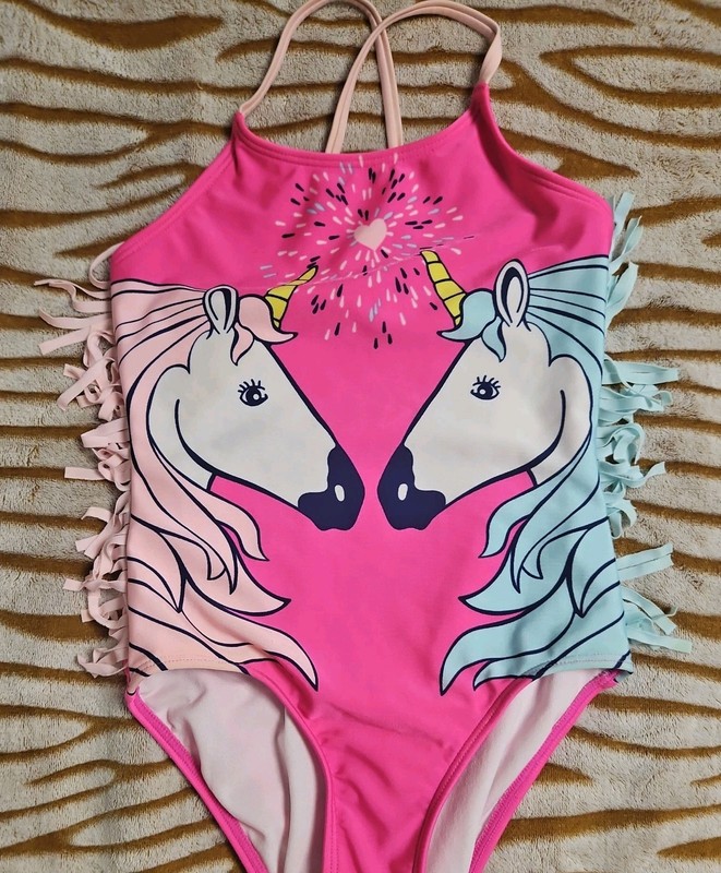 Girls Kids Size 7/8 Medium Unicorn Pink One Piece Bathing Suit By Cat & Jack