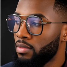 Square Glasses Men's Black Gold Frame Clear Lens Eyeglasses Retro Style Trendy