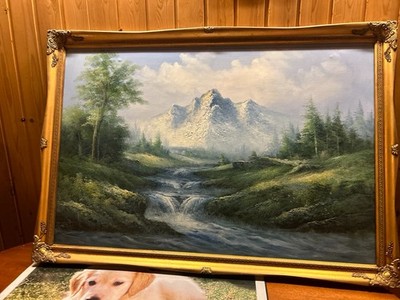 Landschaftsbild , Handmalerei Öl auf Leinwand. Maler R.Robertson.Breite 100/70.