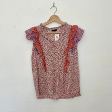 Ann Taylor – Petite Pink Ditsy Floral Ruffle Blouse Size SP