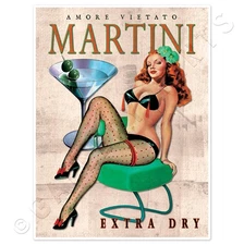 Amore Vietato Retro Martini Extra Dry | Vintage Pinup Bar Art Poster Decor Print