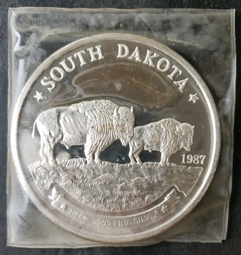1987 10oz Silver South Dakota Buffalo Round in Plastic