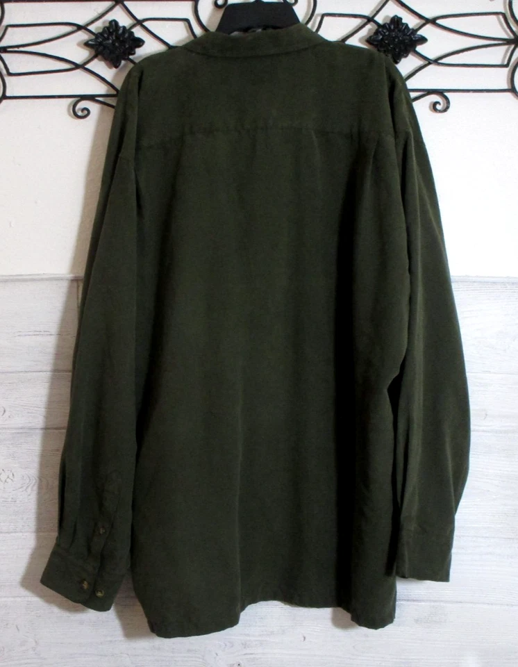 Cotton Reel Button Up Shirt Men's 2X Green Solid Microfiber 100% Polyester - Image 2 of 4