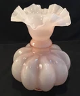 Vintage 1940S Fenton Art Glass Pink Overlay Melon Rib  Vase