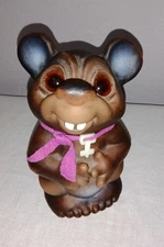 1984 DAM NORFIN MOUSE TROLL DOLL BANK WITH KEY 6.5 INCHES EXCELLENT CONDITION