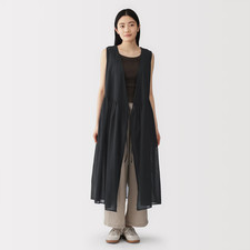MUJI Womens 100% Organic High-Twist Cotton Kimono Sheer Dress Black FedEx