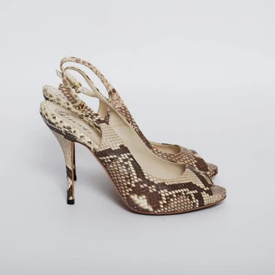 GUCCI High Heels Slingback Sandals Python Peep Toe Pumps Shoes Sz EU 38.5 US 7.5 - Image 1 of 4