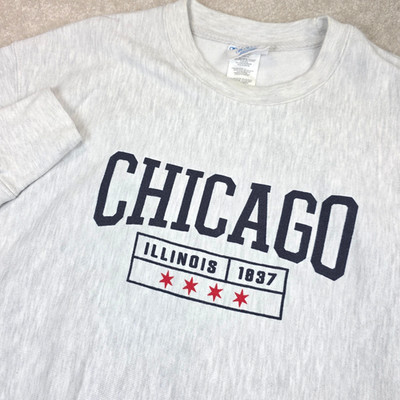 Champion Sweatshirt Mens M Heather Gray Reverse Weave Chicago Illinois Graphic
