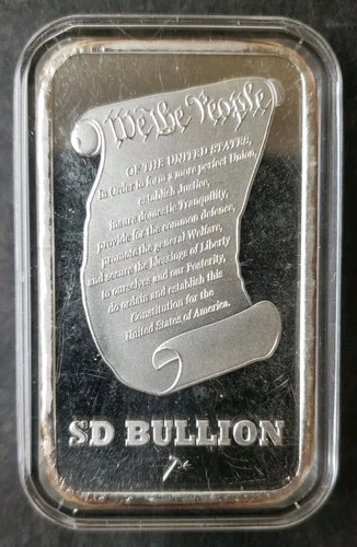 SilverTowne SD Bullion 5oz Silver Constitution/Liberty Bell Bar in a Capsule