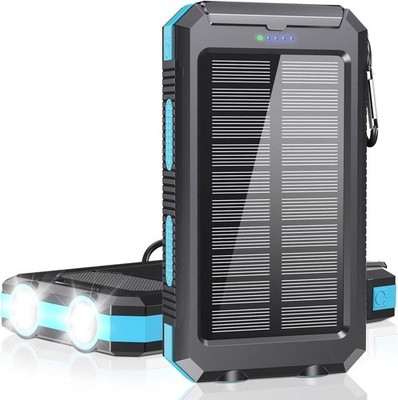 Solar Power Bank,38800mAh with 2 LED Flashlights and IPX5 Waterproof