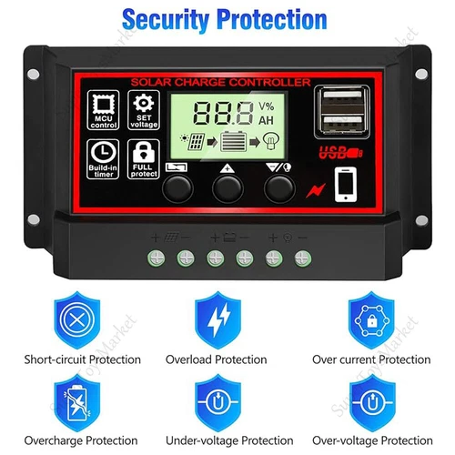 30-100A PWM Solar Charge Controller LCD 12V/24V Dual USB Battery Panel Regulator - Picture 7 of 15