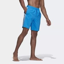Adidas Classic Length 3 Stripes Swim Shorts Mens Small Blue Rush White