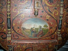 XVII secolo fiammingo? Veneziano? Tavolino Gesù dipinto con gamba a cancello donna samaritana