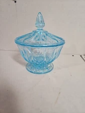 Vintage Blue Candy Dish W/ Lid