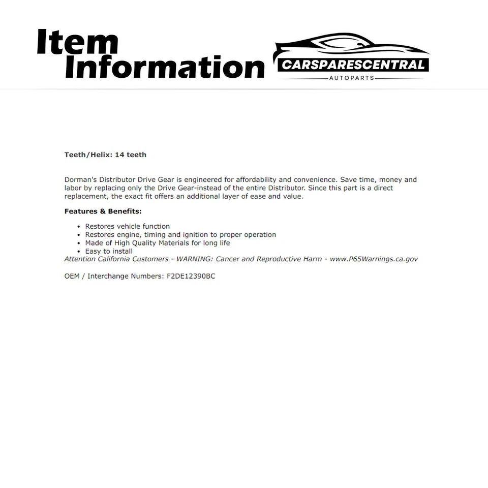 Engranaje de transmisión distribuidor Dorman para Ford Probe 1990-1992 Mercury Topaz 1992-1994 Foto 3 de 4