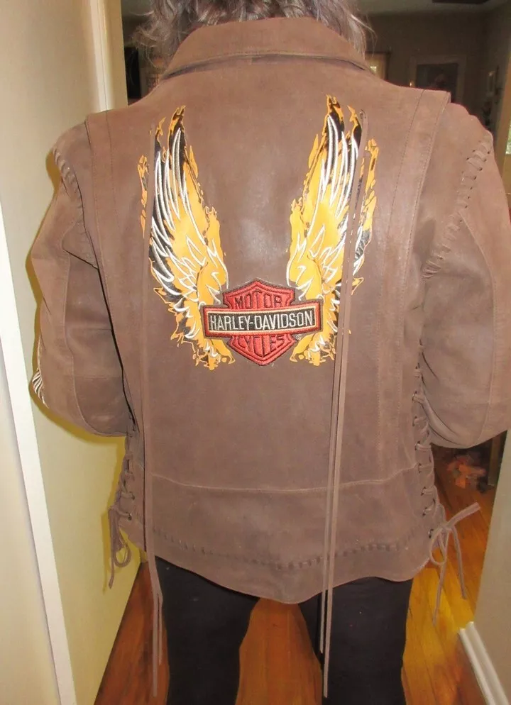 Harley Davidson LG FREEDOM Brown SUEDE Leather Jacket Painted