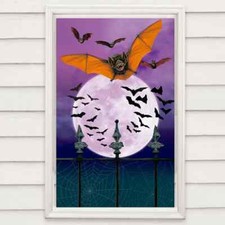 Halloween window cover scary bats and full moon 30" x 48" party decor