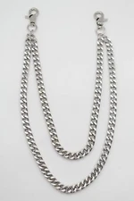 Men Wallet Chain Silver Metal Long Jeans Keychain Biker 2 Strands Biker Links