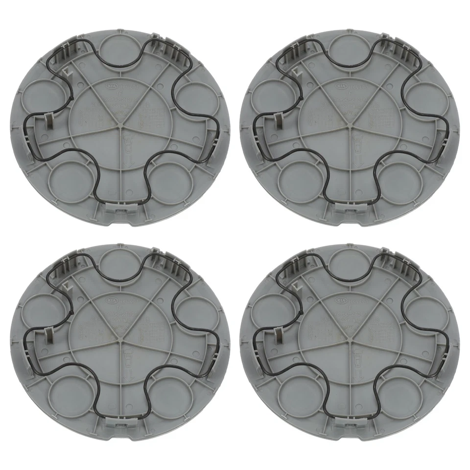 Juego de 4 tapas centrales de cubo de rueda plateadas con logotipo Kia 11-15 Optima 52960-2T300 OEM NUEVO Foto 3 de 4