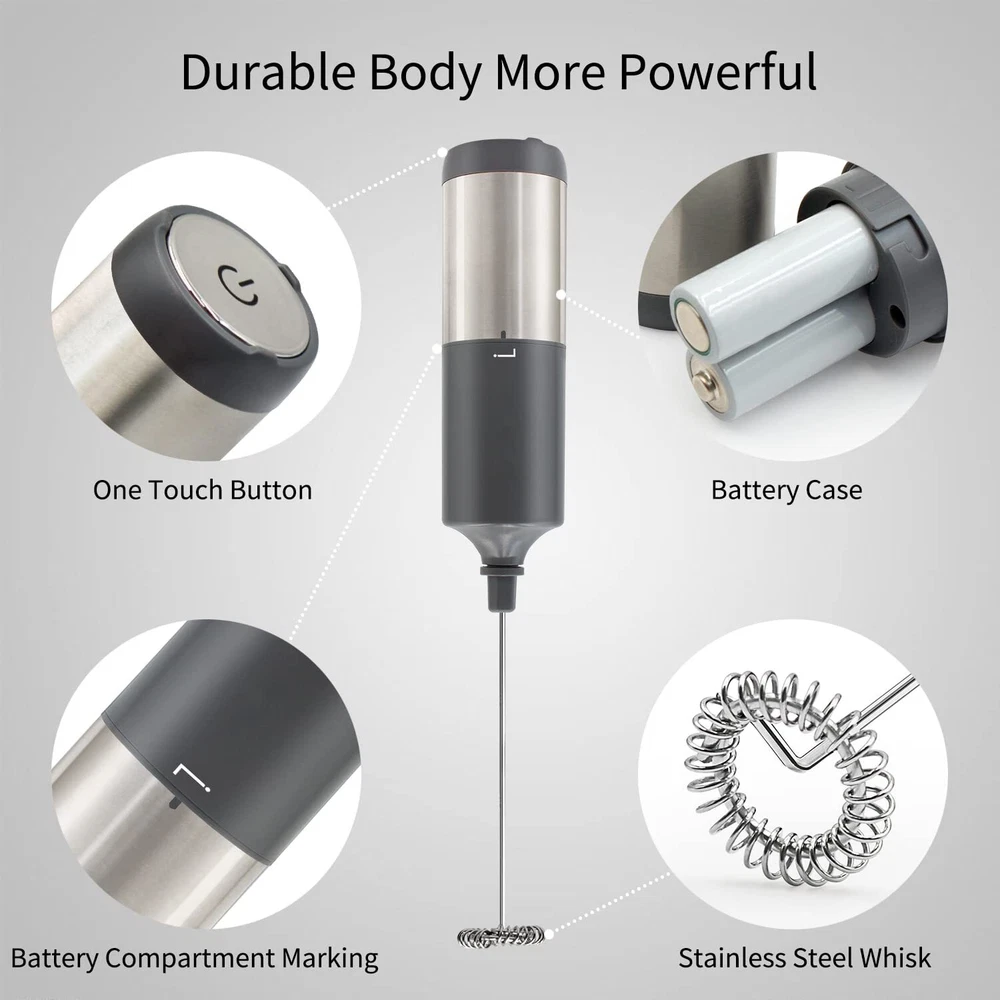 Milk Frother Handheld Battery Operated, Waterproof Electric Whisk Foam Maker ...