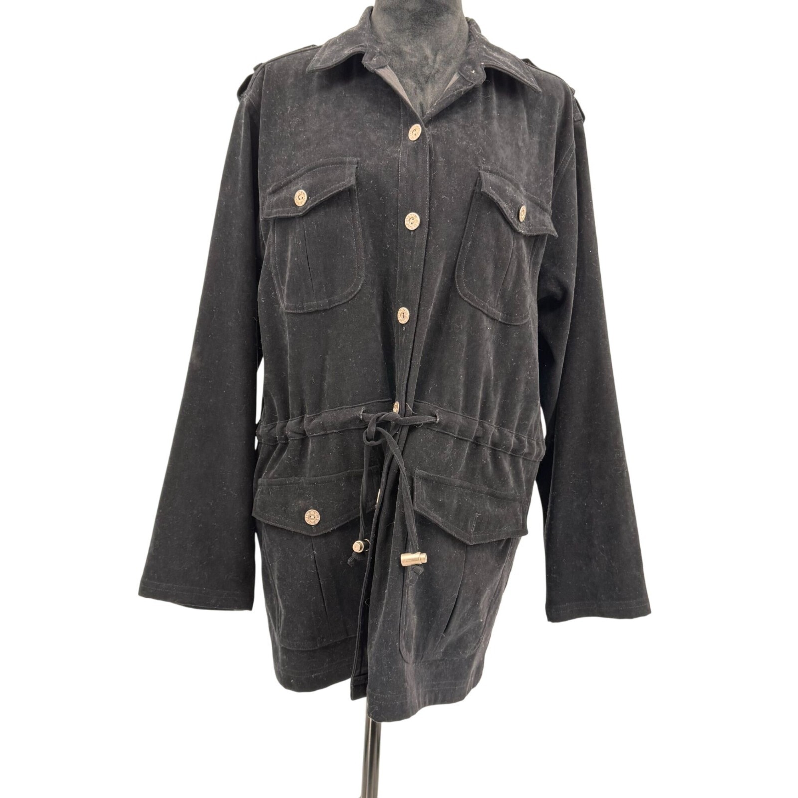 Vintage Denim Co Womens M Barn Utility Jacket with Button and Drawstring Waist