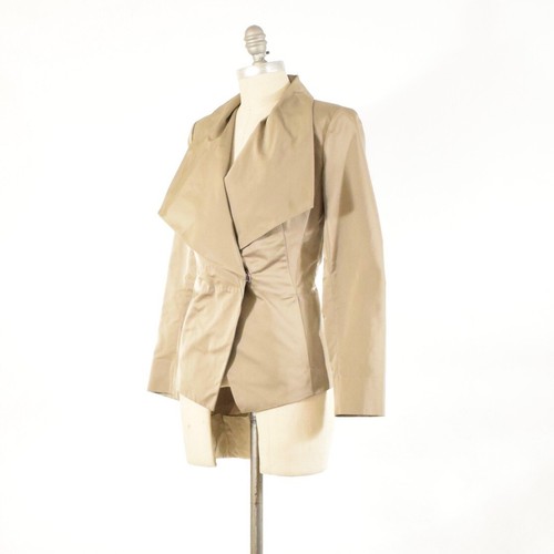 Lafayette 148 NY Jacket Beige Crisp Taffeta Collared Asymmetrical Dressy Blazer - Picture 3 of 6